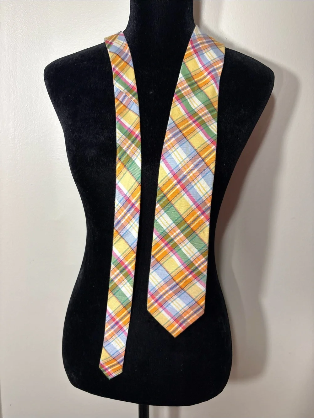 Izod Plaid Silk Tie in Yellow, Green, Blue & Orange